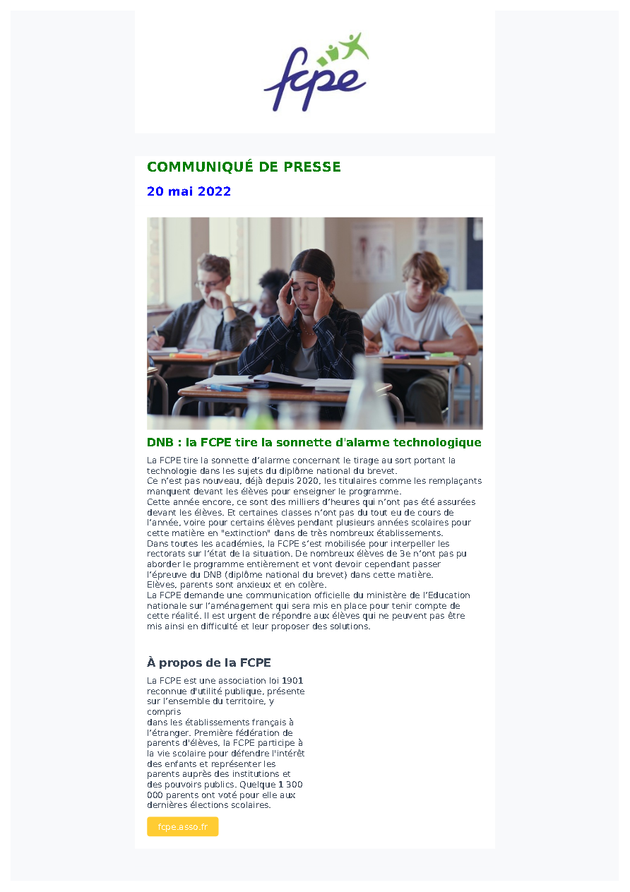 communiqué de presse FCPE du 20MAI 2022