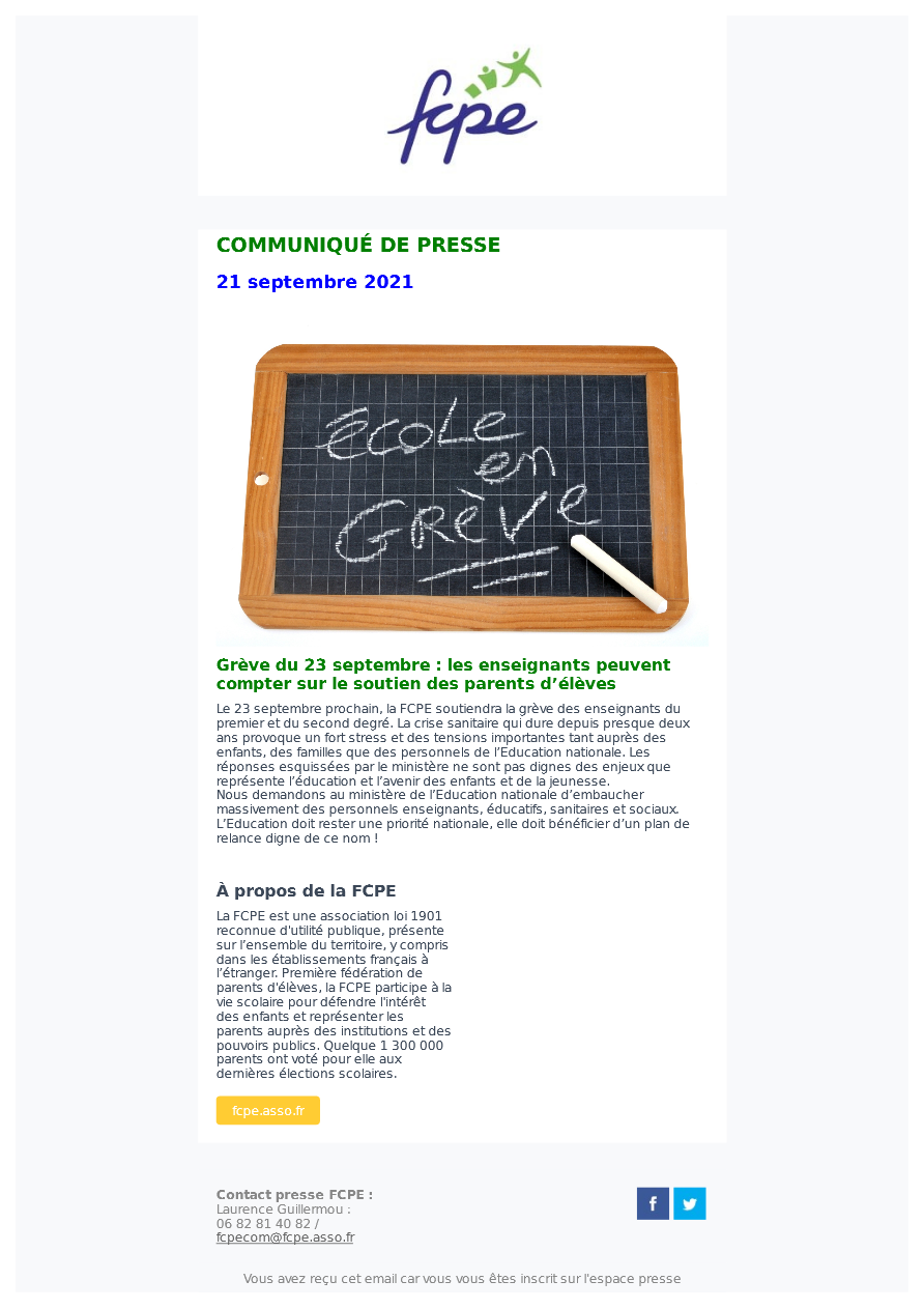 communiqué de presse greve de enseignants 23 09 21